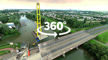 360 gradenfoto van werkzaamheden aan de Wantijbrug